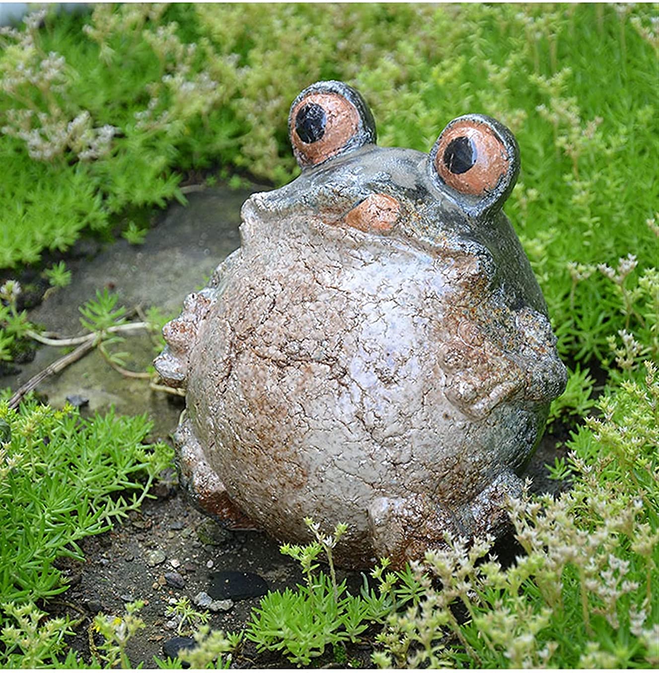 Ceramiczna żaba statuetka ozdoby balkon ogród dekoracja na zewnątrz figurki zwierząt, dł. 16,5 cm x szer. 17 cm x wys. 19 cm