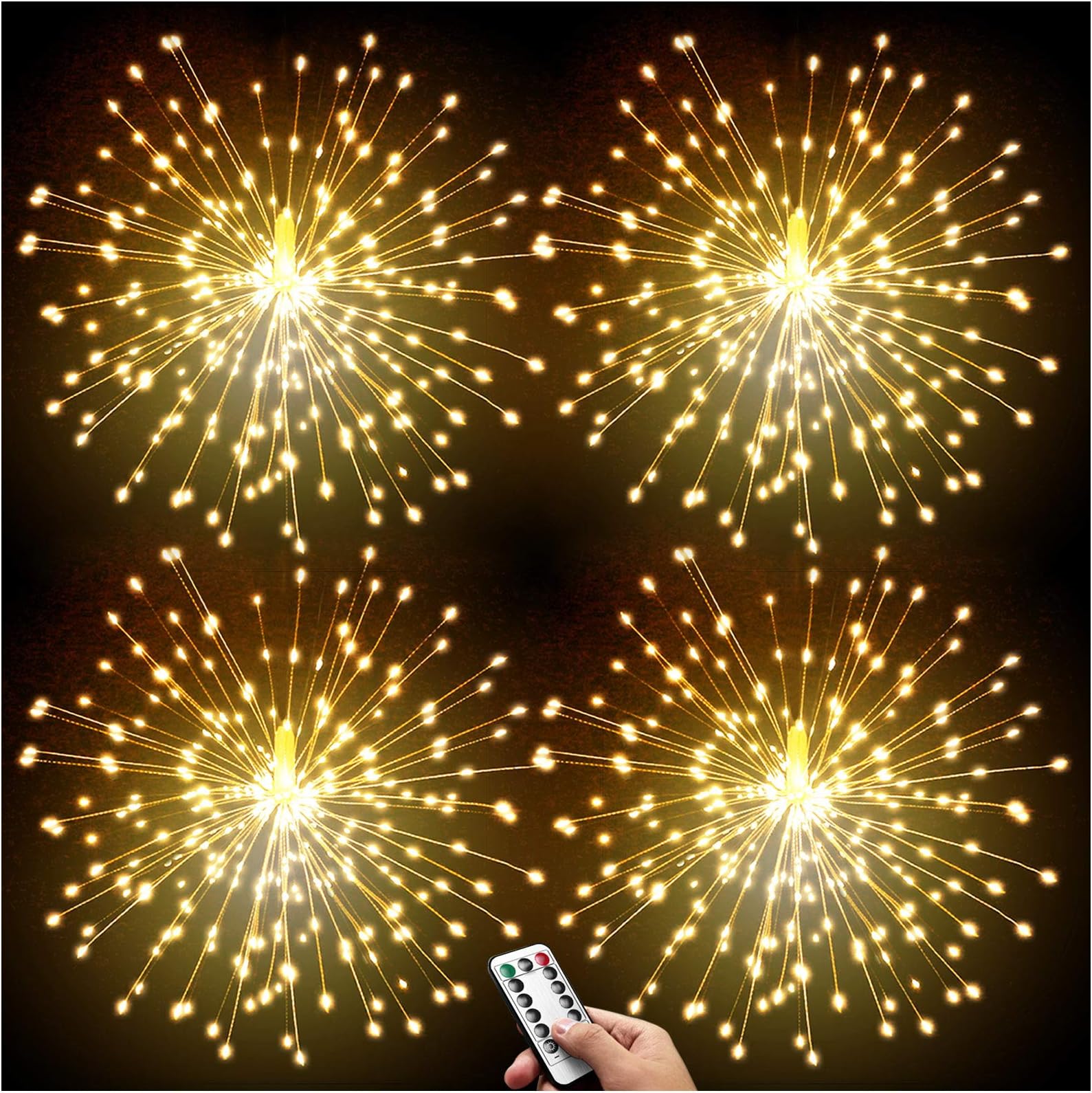 DenicMic 4-Pack LED Copper Wire Starburst Lights - 8 Modes, Battery Operated, Remote Control, for Ceiling, Wedding, Party Decor