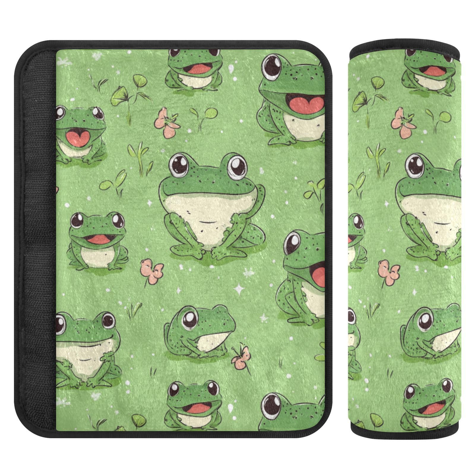 Seat Belt Covers 2 Pack Funny Frogs Car Seat Strap Covers Super Soft Green Animals Car Seat Neck Cover for Boys Girls Adults Babies S