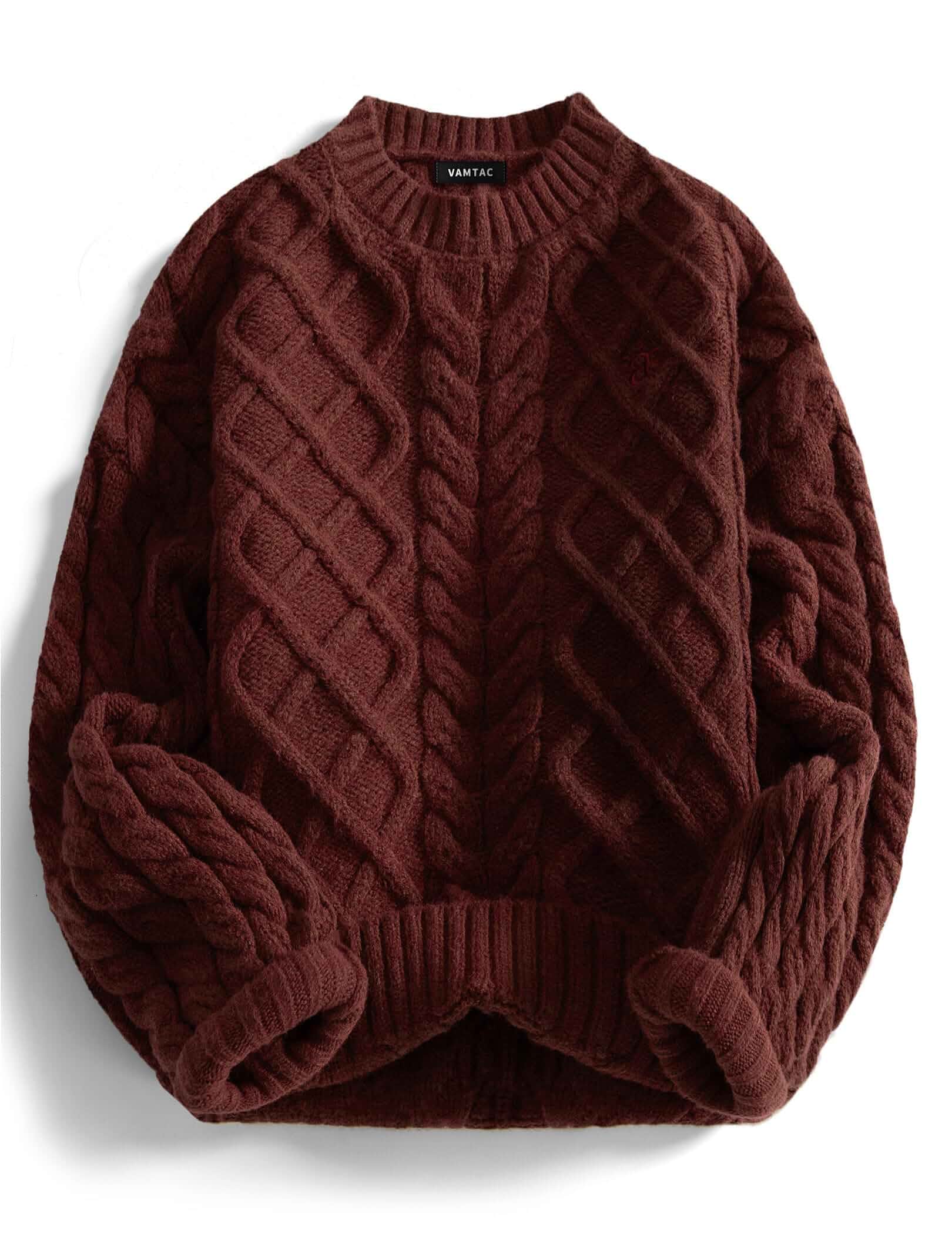 Vamtac Cable Knit Sweater Men Vintage Crewneck Pullover 2026 Fall Winter Oversized Chunky Knit Texture, Long Sleeve Jumper, Ribbed Cuffs/Hem, Soft & Warm, Winter Layering for Unisex, Casual Daily