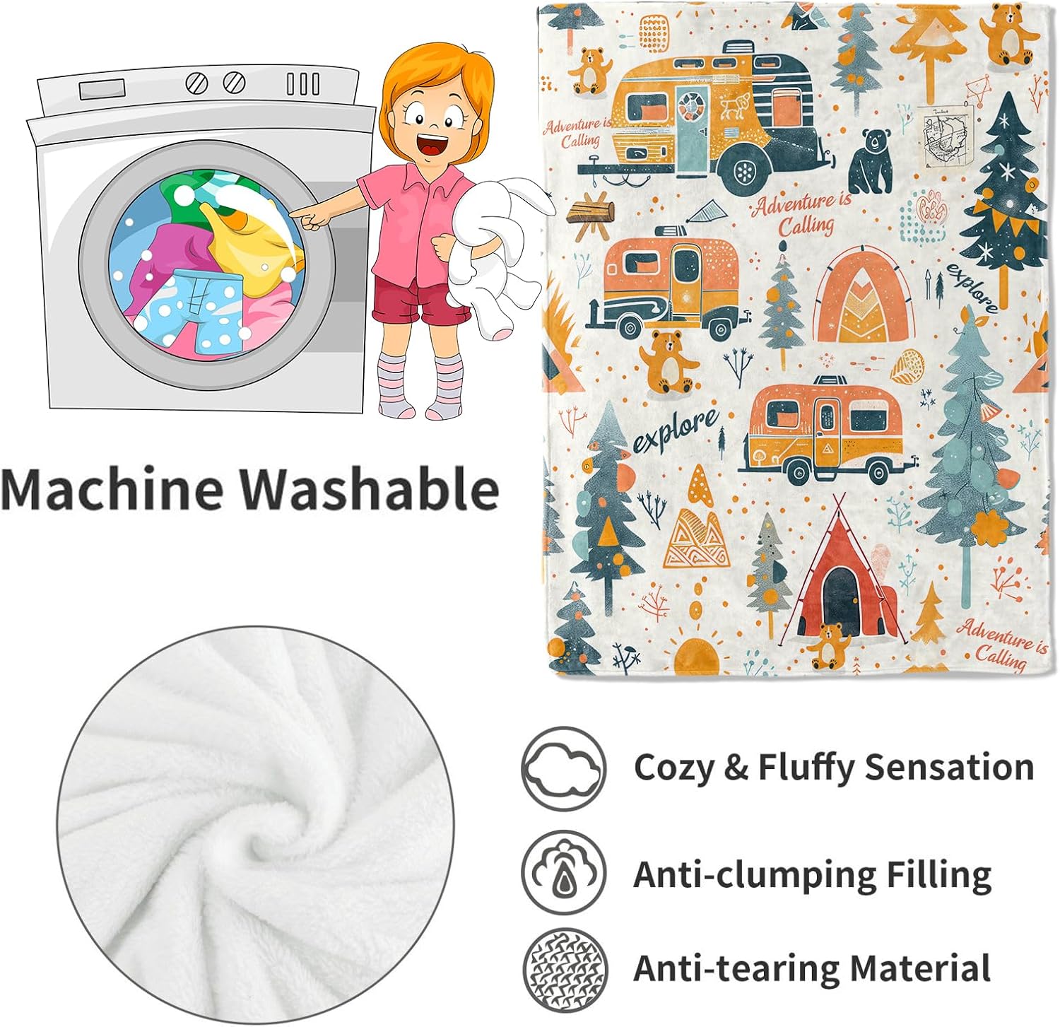 Adventure Camping Blanket Outdoor Camper Picnic Throw Blankets Gifts for Girls Adults Lightweight Soft Fleece Cozy for Sofa Couch Bed Room Travel Birthday Party Decor 50x60in - Image 4