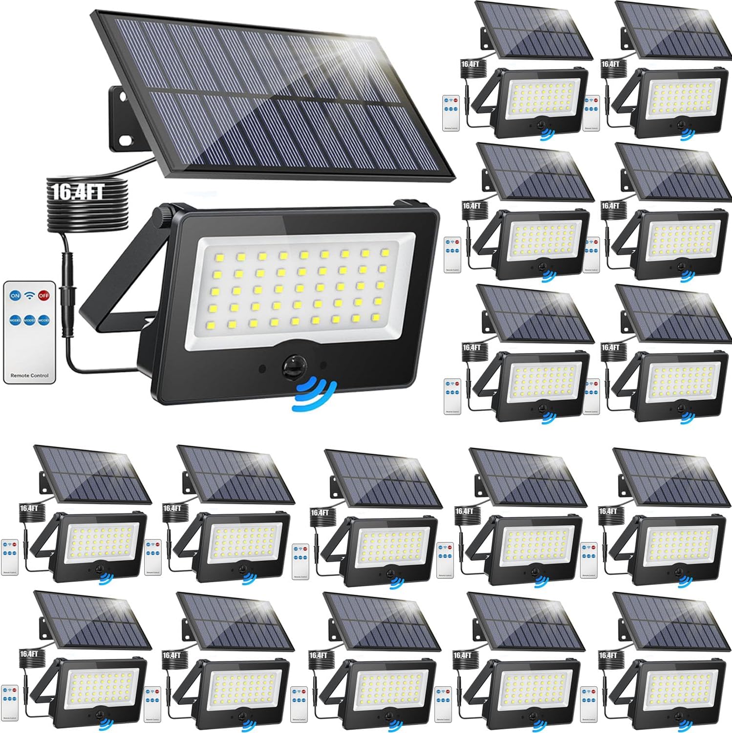 16PackSolar Outdoor LED Wall Lights,20W Motion Sensor Security Lights with 3 Lighting Modes Cordless LED Flood Light Solar Wall Lights Waterproof Solar Powered Lights for Wall Garden Garage