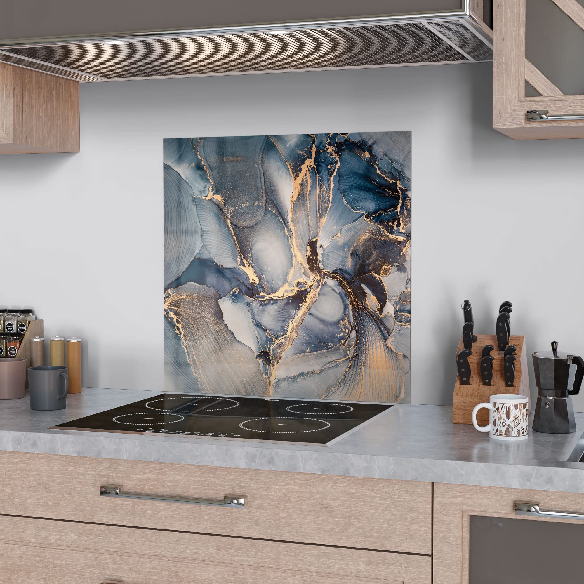 Pannello Posteriore Per Cucina In Vetro - Motivo Mare In Marmo, 60x60 Cm, Antispruzzi Moderno