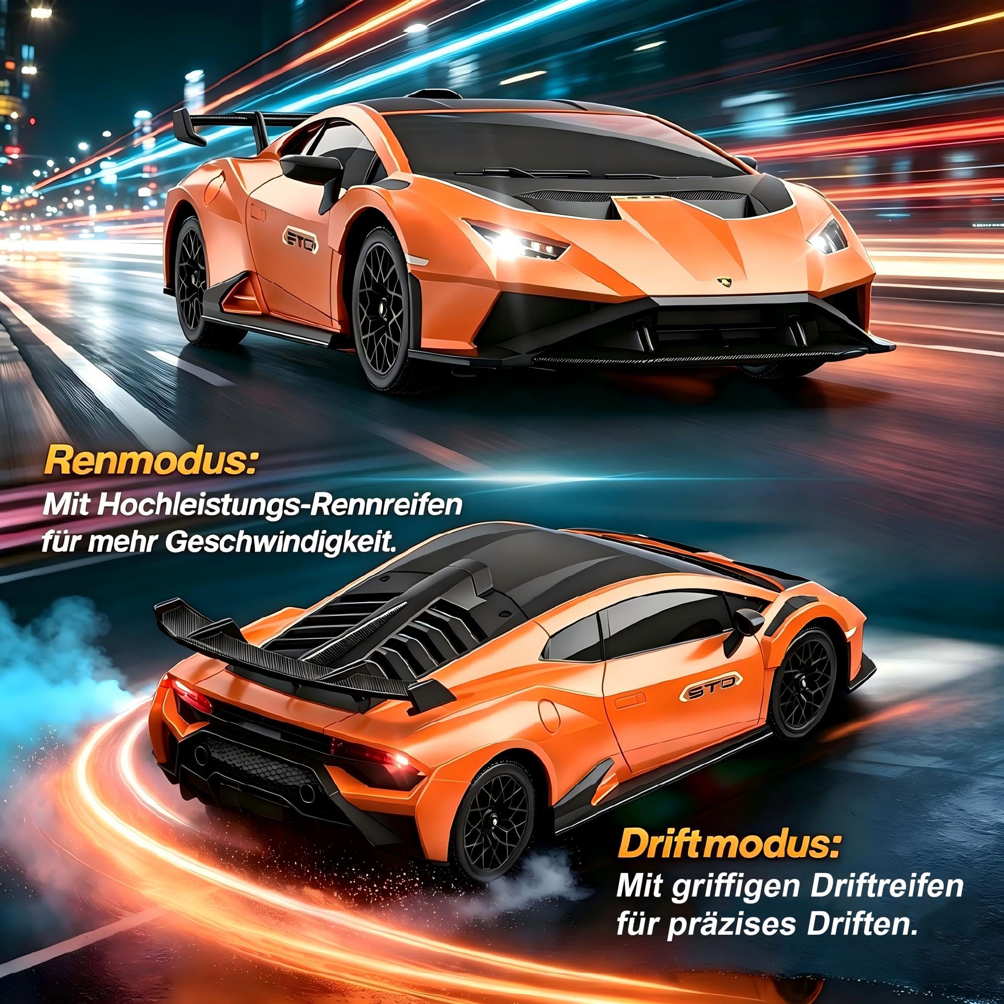 Lamborghini Ferngesteuertes Auto ab 6-12 Jahre, 1:18 RC Drift Auto 35KM/H | 4WD Vollproportionale Drosselklappe, Einstellbare Geschwindigkeit und Lenkwinkel, Spielzeug Geschenke Jungen 6 7 8 9 10 11 12