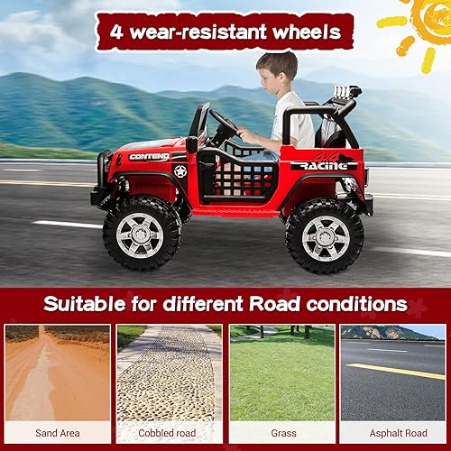 Miniatura 8 de SEHOMY Camión de paseo para niños de 2 plazas con control remoto para padres, vehículos eléctricos para niños con batería de 12 V con un cinturón,