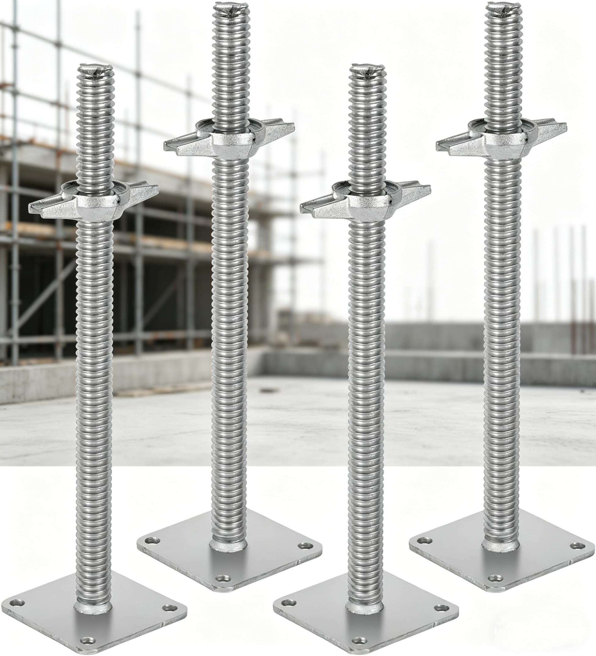 BAOSHISHAN 18" Adjustable Scaffold Leveling Jack 1.2" OD Galvanized Solid Jack Base Plates for Baker-Style Scaffolding Baker Scaffold,Adjustable Thread,4.7" ×4.7" Base