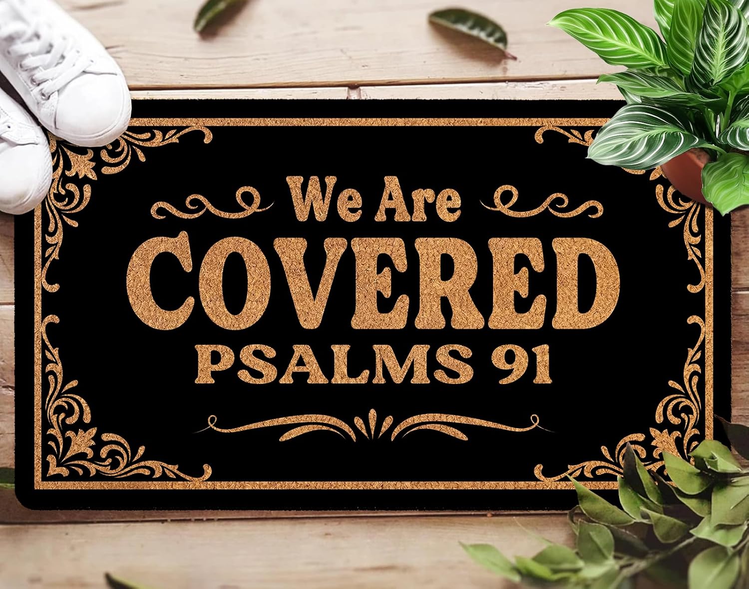 We are Covered Psalm 91 Custom Doormat Funny Front Door Mat, Cute Welcome Mat, Farmhouse Style Kitchen Rug, Non-Slip Indoor & Outdoor, 17x30 Inches, Non-Slip Rubber Mat