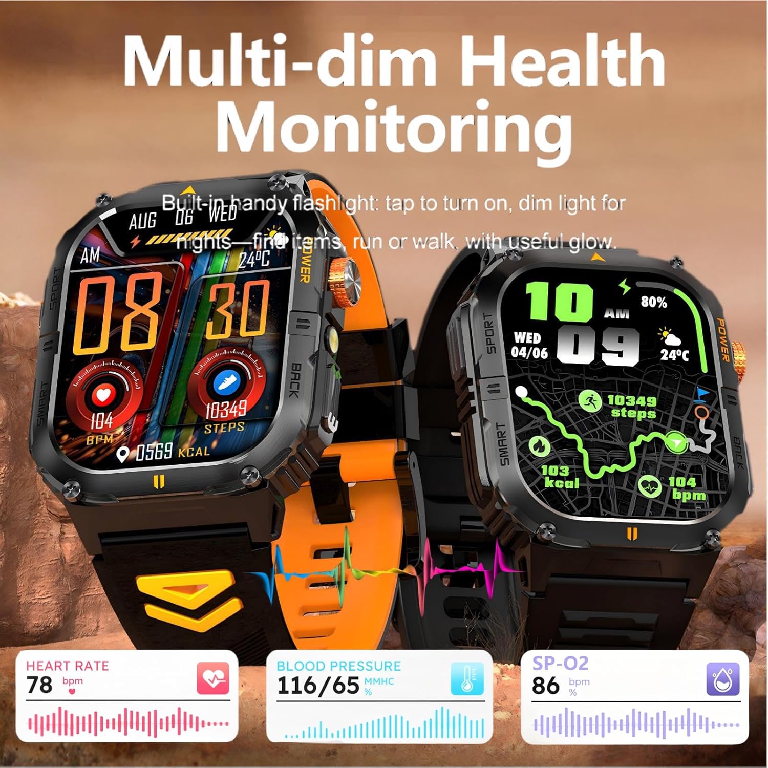 GPS Outdoor Smartwatch for Men Military Sports Watch Bluetooth Calling IP68 Waterproof Heart Rate Blood Pressure Monitor Sleep Tracking Fitness Activity Tracker with Step/Calorie/Distance Tracking