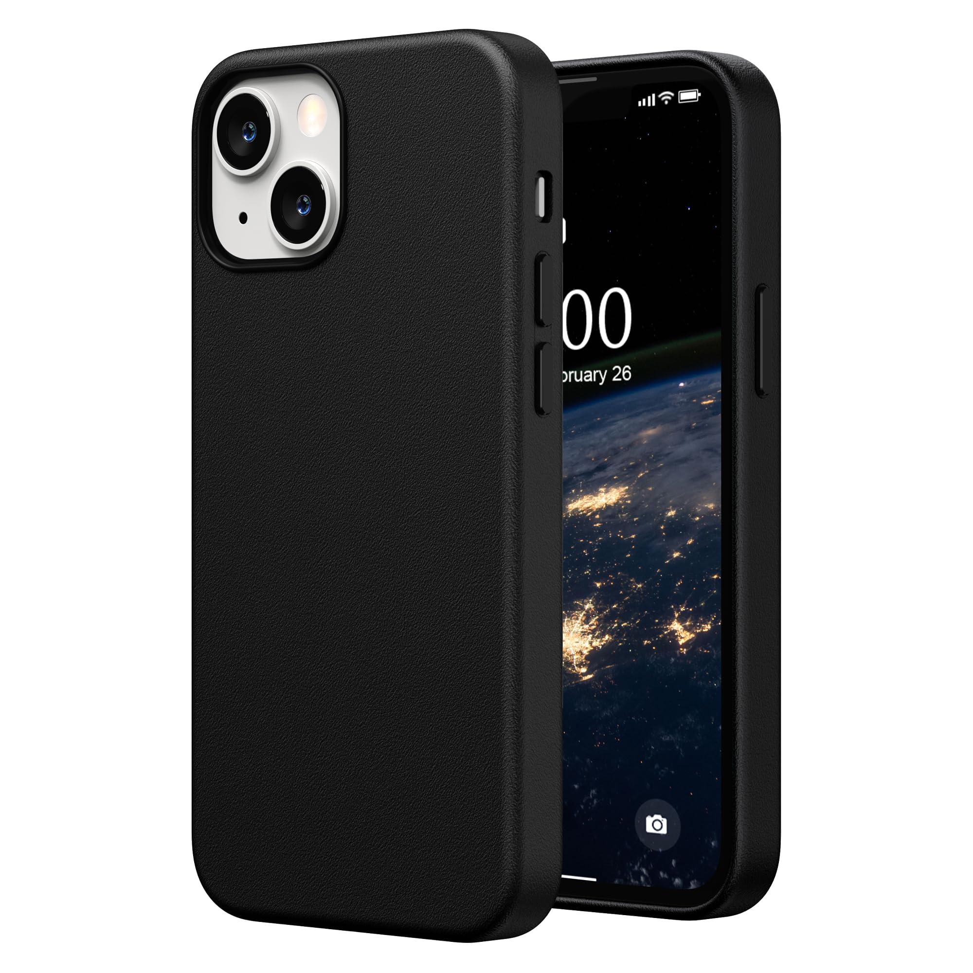 SURPHY Compatible with iPhone 13 Mini Case, Premium Faux Leather Phone Case (with Metallic Buttons & Microfiber Lining) for 13 Mini (5.4 inch 2021), Black