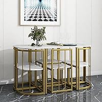 Vista 2 de Quarte Moderno juego de mesa de comedor de 7 piezas con mármol sintético, juego de mesa de cocina de metal compacto, diseño de silla triangular