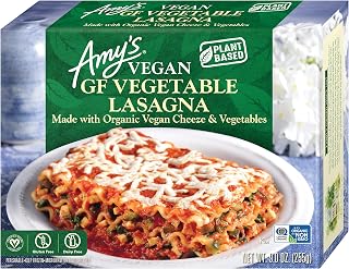 Amy's Vegan Vegetable Lasagna Frozen Meal - Organic Veggies, Gluten-Free Vegan Cheese, Dairy-Free 9oz
