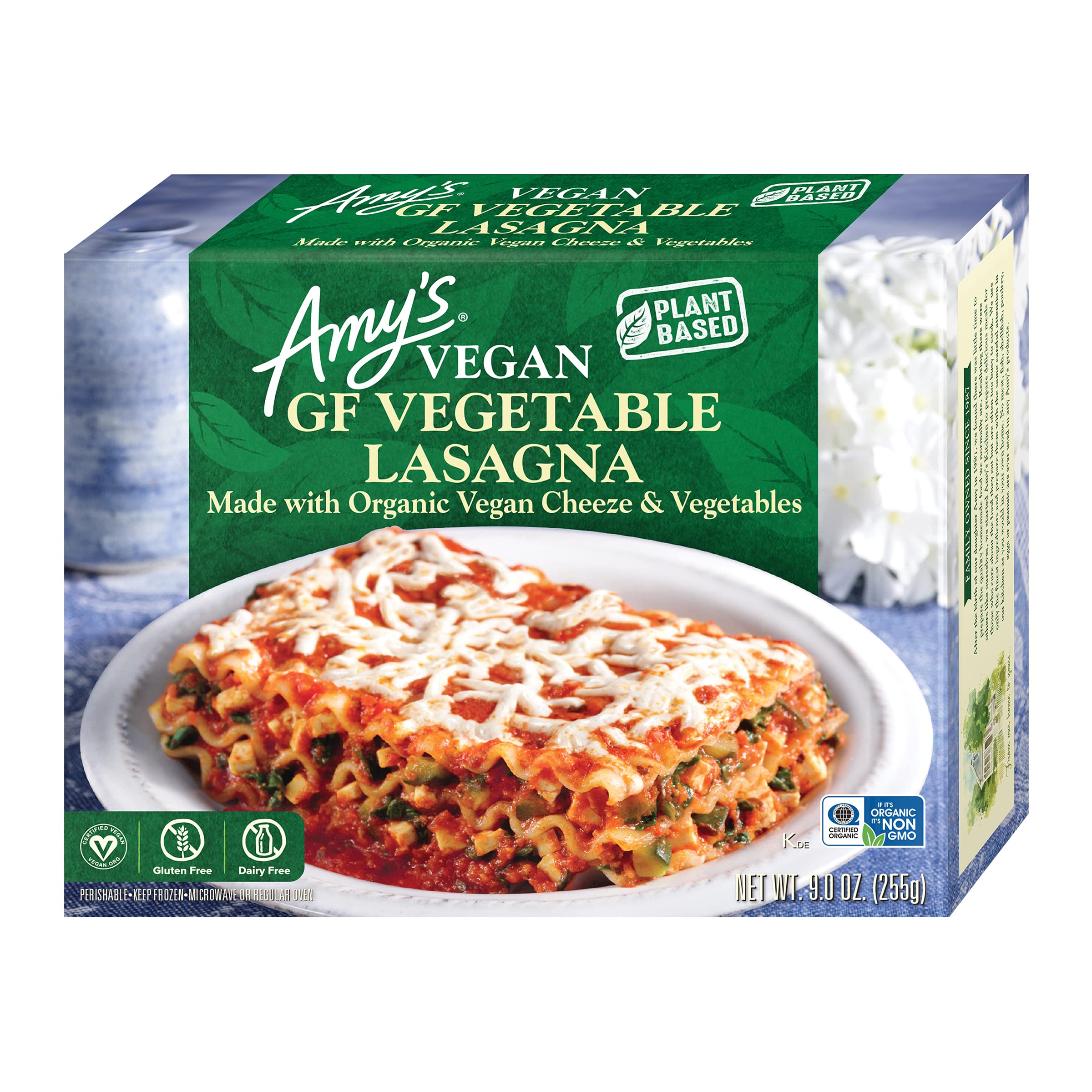 Amy's Frozen Meals, Vegan Vegetable Lasagna, Made with Organic Vegetables and Cheeze (Vegan Cheese), Gluten Free, 9 oz.