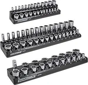 OEMTOOLS 22487 3 Piece Metric Magnetic Socket Organizers, Socket Organizers for Toolboxes, Socket Organizer, Magnetic Socket Holder, Black Tool Box Organizer