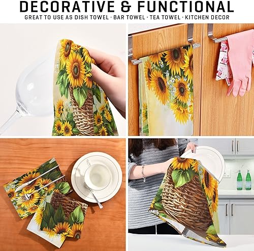 Miniatura 7 de Retro Sunflowers Towel for Drying Dishes, 28x18 Inch Bulk Spring Towels, Set of 4