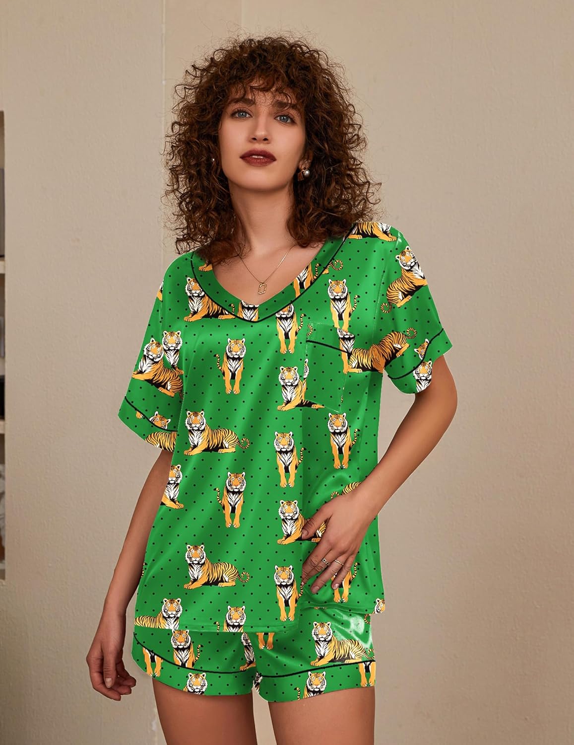 Ekouaer Silk Pajama for Women Short Sleeve Satin Pj Set Two Piece Soft Sleepwear Loungewear, S-XXL - Image 2