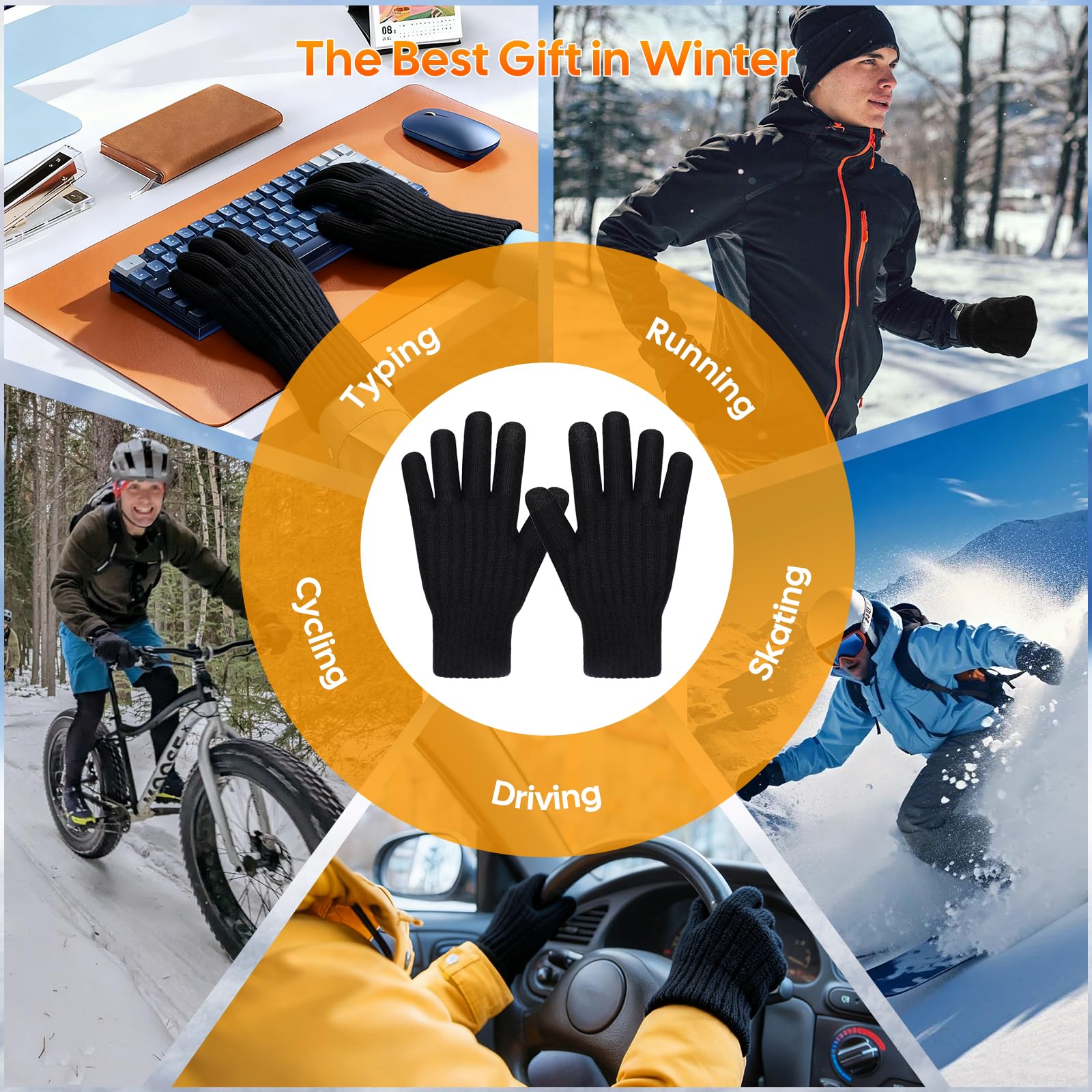 Guantes Calefactables USB para Pantalla Táctil 3 Temperaturas Felpa Gruesa Trabajo Frío Esquí Senderismo Regalo