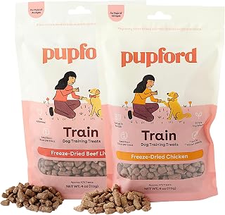 Pupford Freeze Dried Training Treats Bundle for Dogs & Puppies, 950+ Limited Ingredient Bites (Beef Liver + Chicken, 4oz)