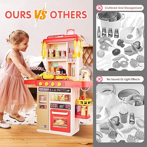 Miniatura 6 de Juego de cocina para niños, 47 piezas de juguetes de cocina de 25 pulgadas para niños pequeños, juego de accesorios de juguete con sonidos y luces