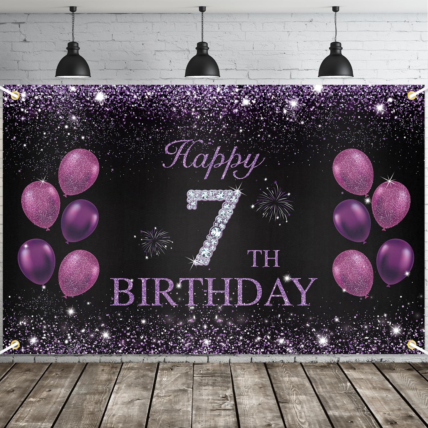 JOYKY Happy 7th Birthday Banner, Purple Party Decorations for Girls, 7 Year Old Backdrop Décor Supplies, 5.9 X 3.8 Fts — image 1
