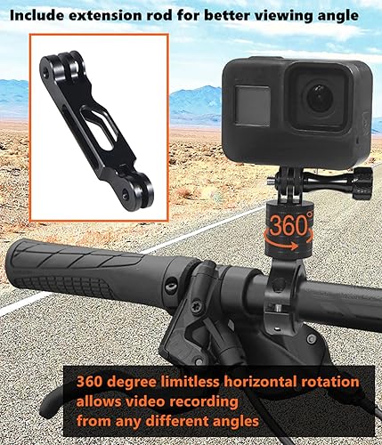 Miniatura 7 de Soporte de cámara de rotación de 360 grados para Gopro, montaje de manillar de bicicleta de aluminio con barra de extensión para cámaras de acción