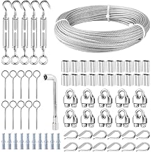 TooTaci Garden Wire 30M/3mm Stainless Steel Wire Rope Cable with M5 Turnbuckle,Rope Clamps & Vine Eyes for Climbing Plants, for Fence, Hanging, Trellis & Curtain Wire System DIY