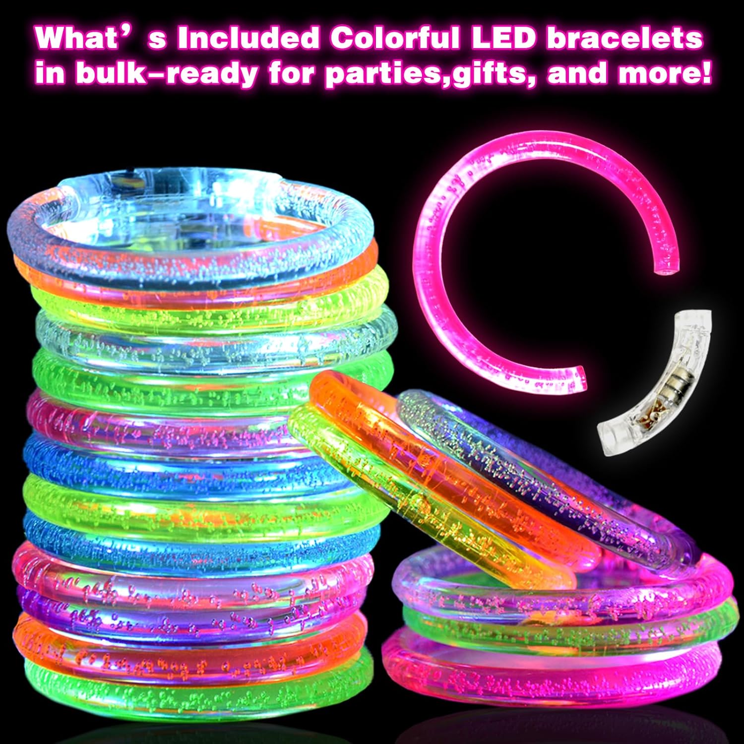 LED Light Up Bracelets for Kids & Adults, 50 Pcs Glow in the Dark Party Favors, Rave & Concert Accessories – Bulk Glow Stick Bracelets for Halloween, Birthdays, Mardi Gras, Festivals - Image 3