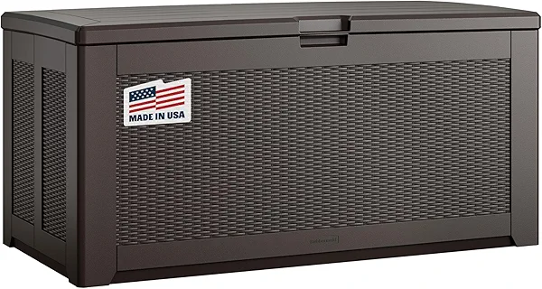 Rubbermaid Extra Large Resin Outdoor Storage Deck Box (134 Gal), Weather Resistant, Brown, Deck Organization for Home/Backyard/Pool Chemicals/Toys/Garden Tools/Porch/Patio Cushions