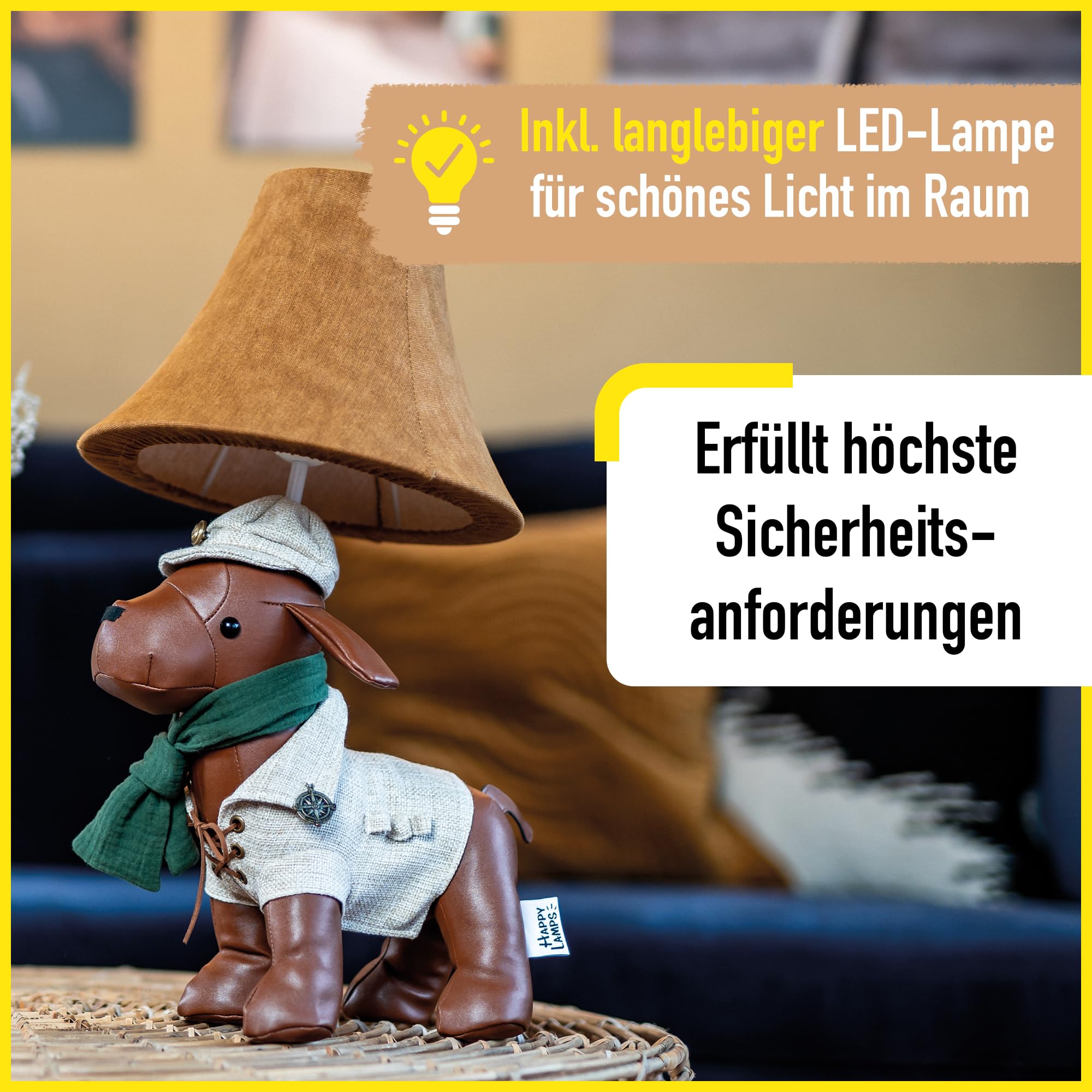 Spike LED-Tischleuchte 48 cm veganes Leder Handarbeit Tischlampe