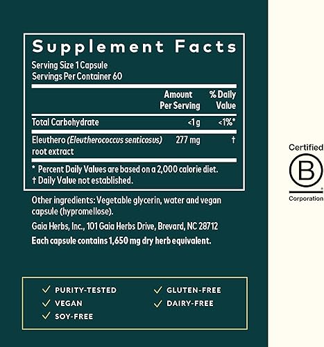 Vista 3 de Gaia Herbs Eleuthero Root - Apoyo de energía, resistencia y resistencia mental, raíz de Eleuthero (ginseng siberiano), suplemento herbario