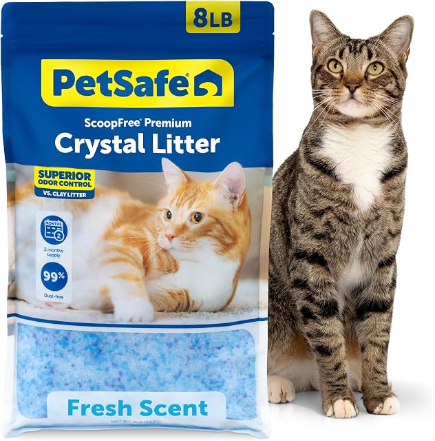 ScoopFree Litter en cristal frais haut de gamme, contrôle de l'odeur supérieur, absorbants 5X Plus rapide, faible suivi pour moins de mess, dure jusqu'à 2 Mois, légèrement parfumé (8 Sac) 5x Contrôle de l'odeur plus rapide que la clay Litter, 99% Cryste sans poussière, à faible suivi