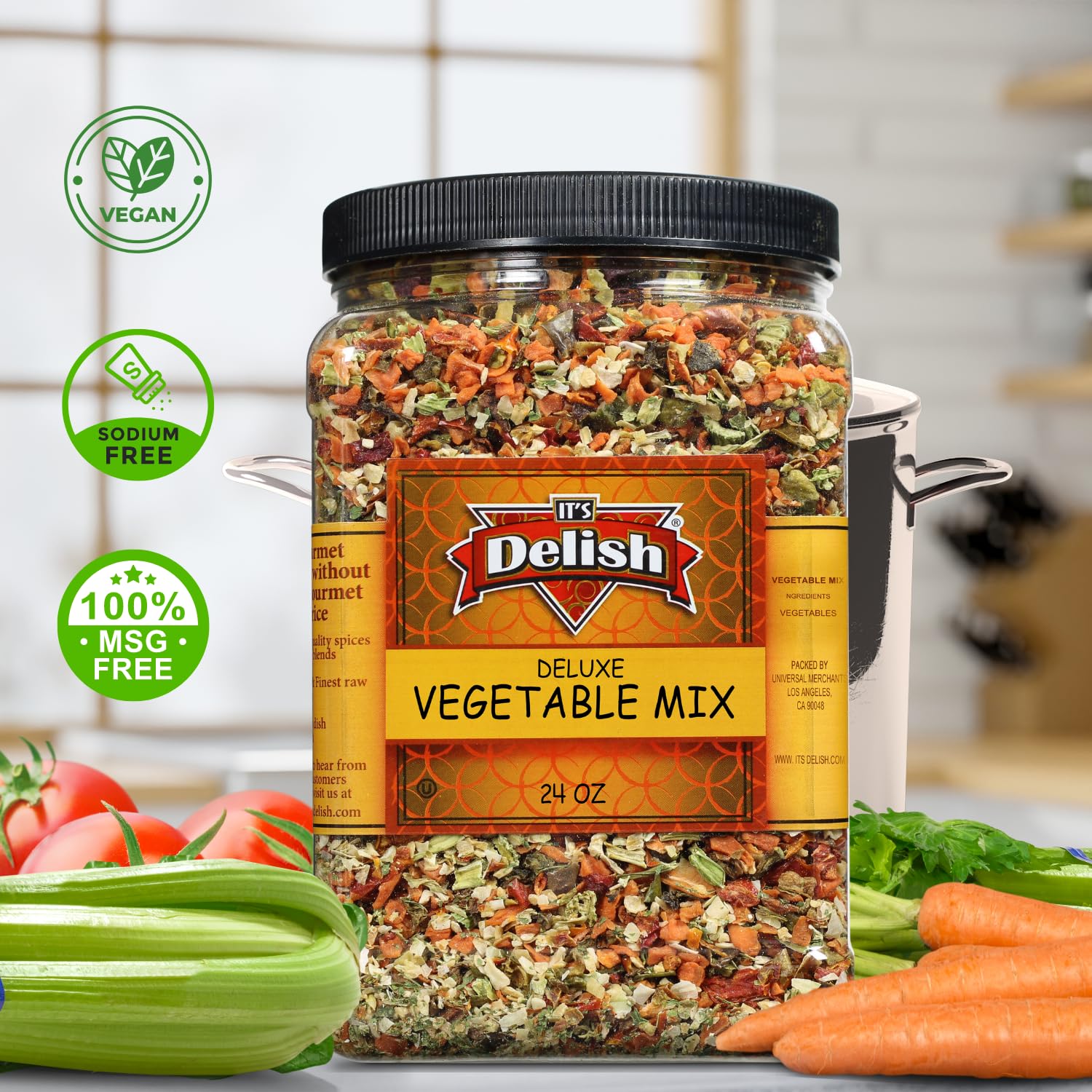 Deluxe Dried Vegetable Soup Mix by Its Delish, 24 Oz (1.5 Lb) Jumbo Container of Dehydrated Vegetables for Soup and Ramen Toppings | Quick & Easy Meal Prep | Vegan Kosher