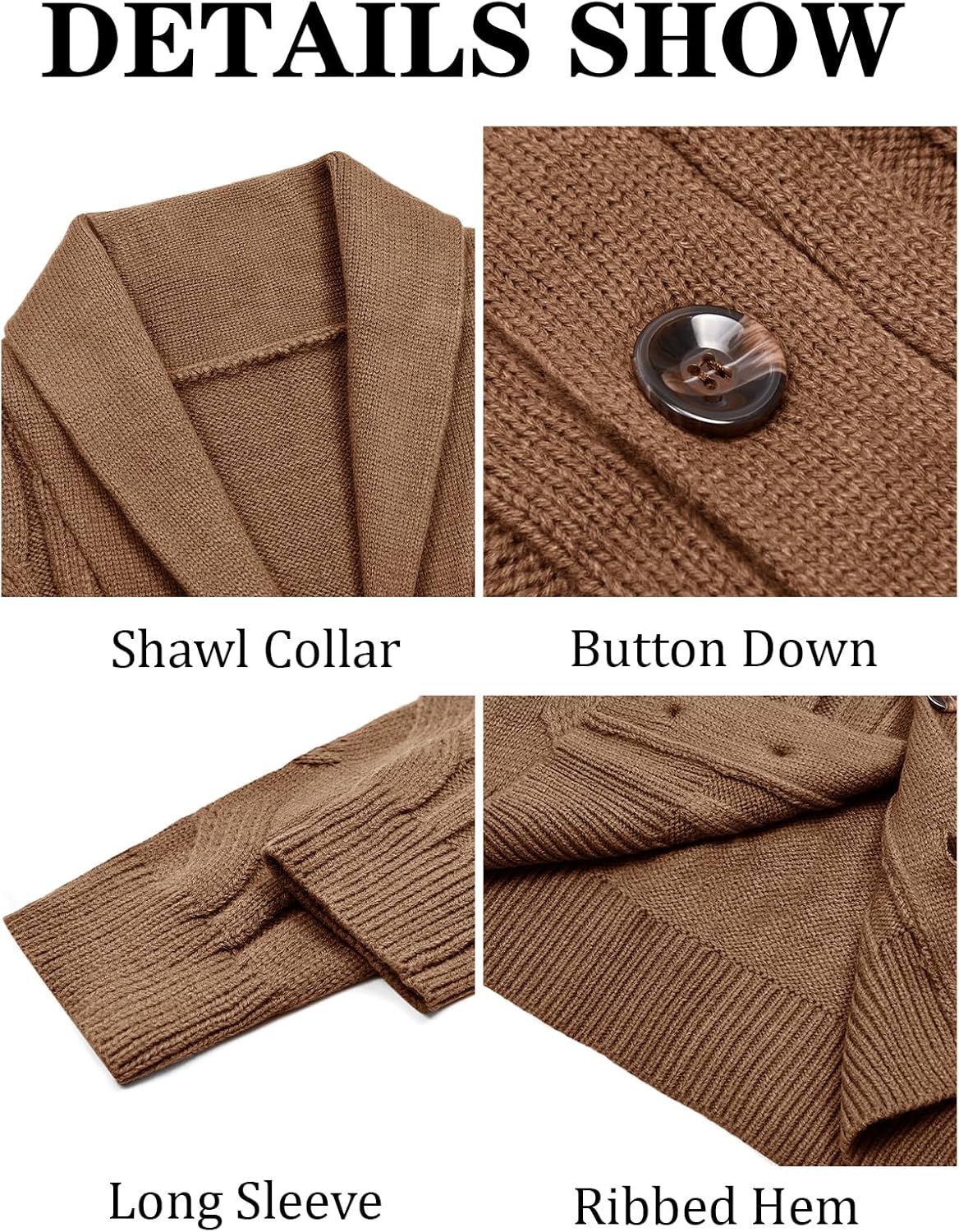 Runcati Mens Cable Knit Cardigan Sweater Shawl Collar Casual Button Down Long Sleeve Sweaters - Image 5