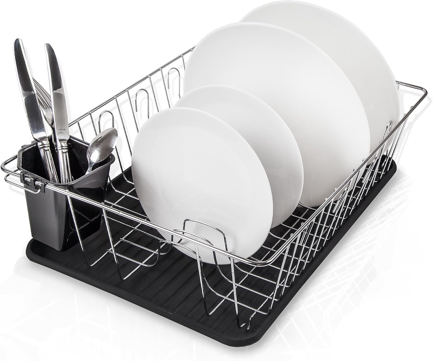 Home Intuition 3-Piece Dish Drying Rack Drainer Set with 2 Draining Tray Included 17" x 13.75" x 5", Black