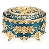 Hipiwe Vintage Metal Jewelry Box - Oval Trinket Box Ring Case with Rose Pattern Jewelry Storage Box for Ring Earrings Necklace, Keepsake Box for Women