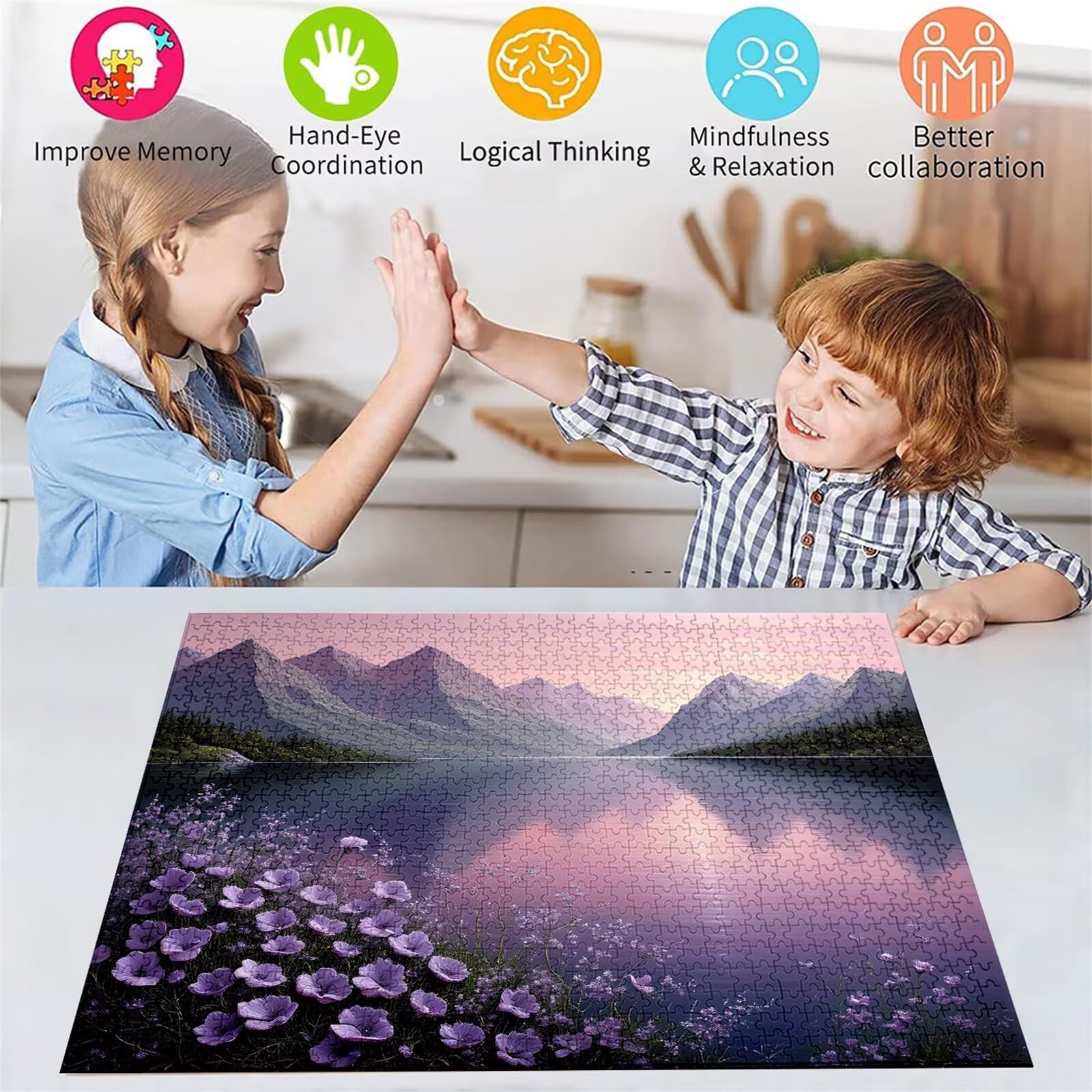 Puzzle 2000 sztuk dla dorosłych, puzzle nad jeziorem grafika gra logiczna dla dorosłych, góra puzzle DIY wiszące puzzle raz ukończone 14 lat, prezenty D-199