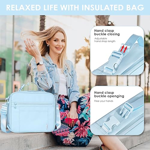 Miniatura 6 de NOL - Lonchera para niños de 3 años en adelante, reutilizable, aislada, con cierre de cremallera, asa de hebilla, correa larga ajustable para el