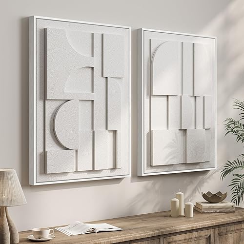 Miniatura 24 de Arte de pared abstracto enmarcado con textura 3D grande para sala de estar, 3 piezas de pinturas modernas para paredes, imágenes geométricas