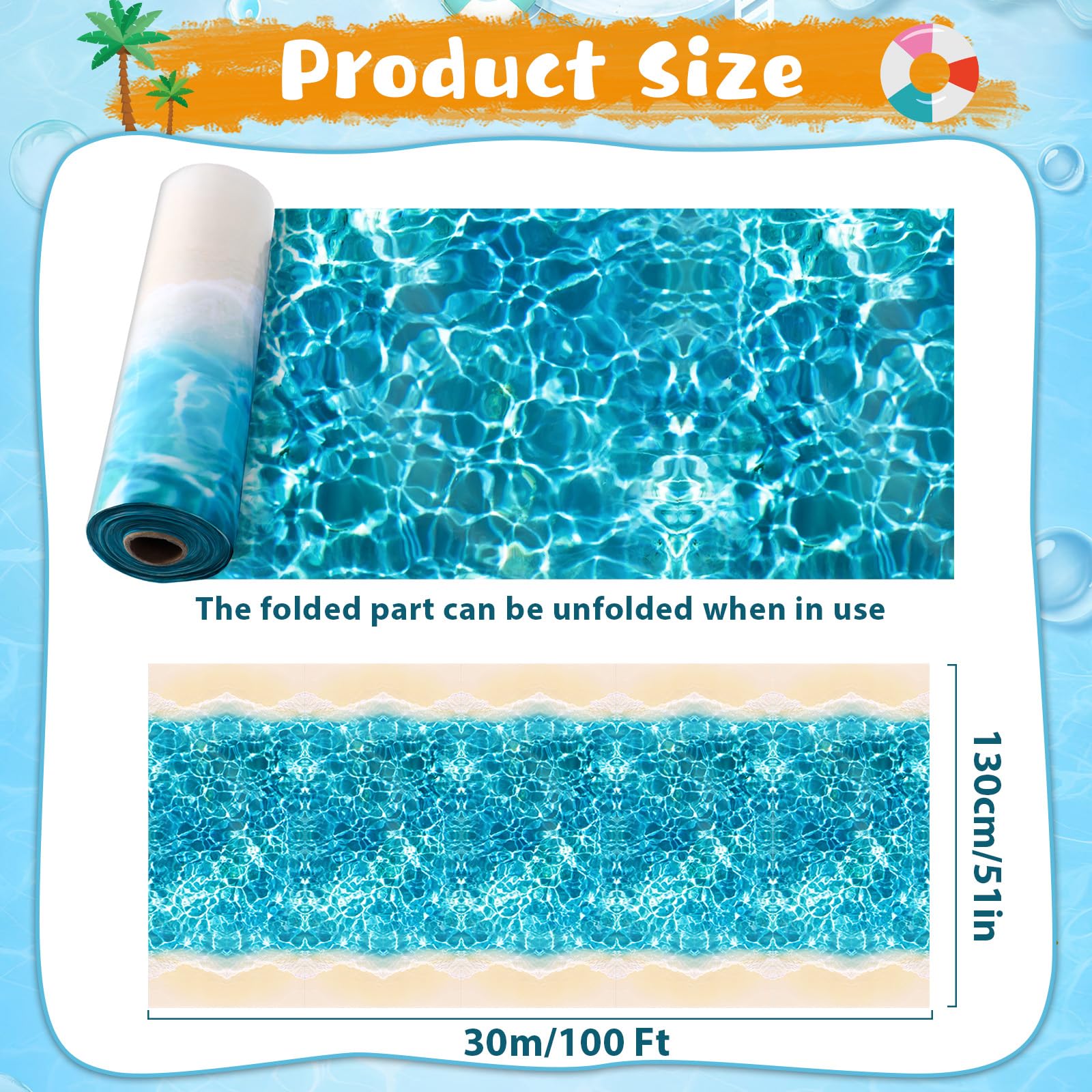 party greeting Under The Ocean Tablecloth Roll 100FT x 51 Inch Disposable Summer Beach Ocean Wave Plastic Table Covers Water Print Wall Backdrop for Summer Beach Pool Birthday Party Decoration