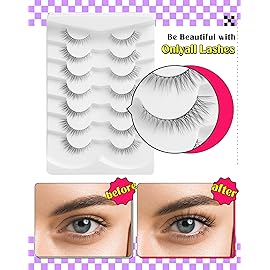 Onlyall Natural Lashes Wispy Lashes Natural Look False Eyelashes Natural Flared Eyelashes False Eye Lashes Soft Fluffy Lashes 7 Pairs D11 Gradual-10mm