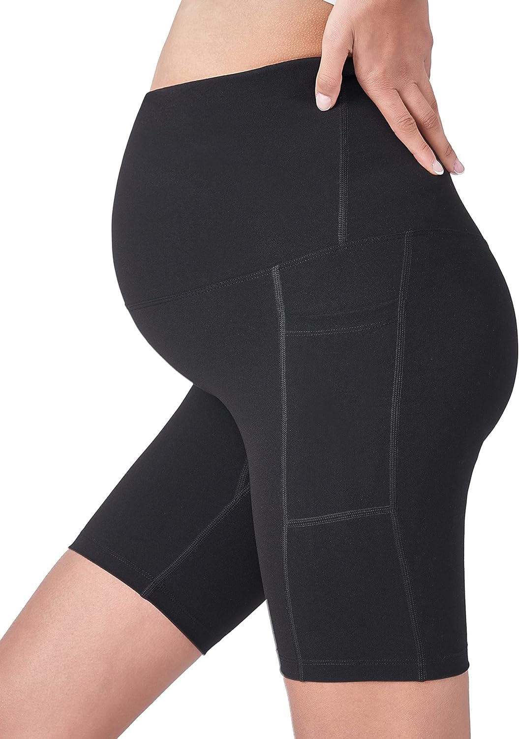 POSHDIVAH Women's Maternity Yoga Shorts Over The Belly Bump Summer Workout Running Active Short Pants with Pockets 5"/8" - Image 5
