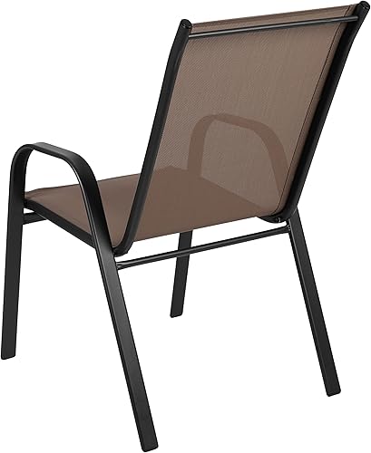 Miniatura 9 de EMMA + OLIVER Paquete de 5 sillas apilables para exteriores color marrón con material Flex Comfort y marco de metal