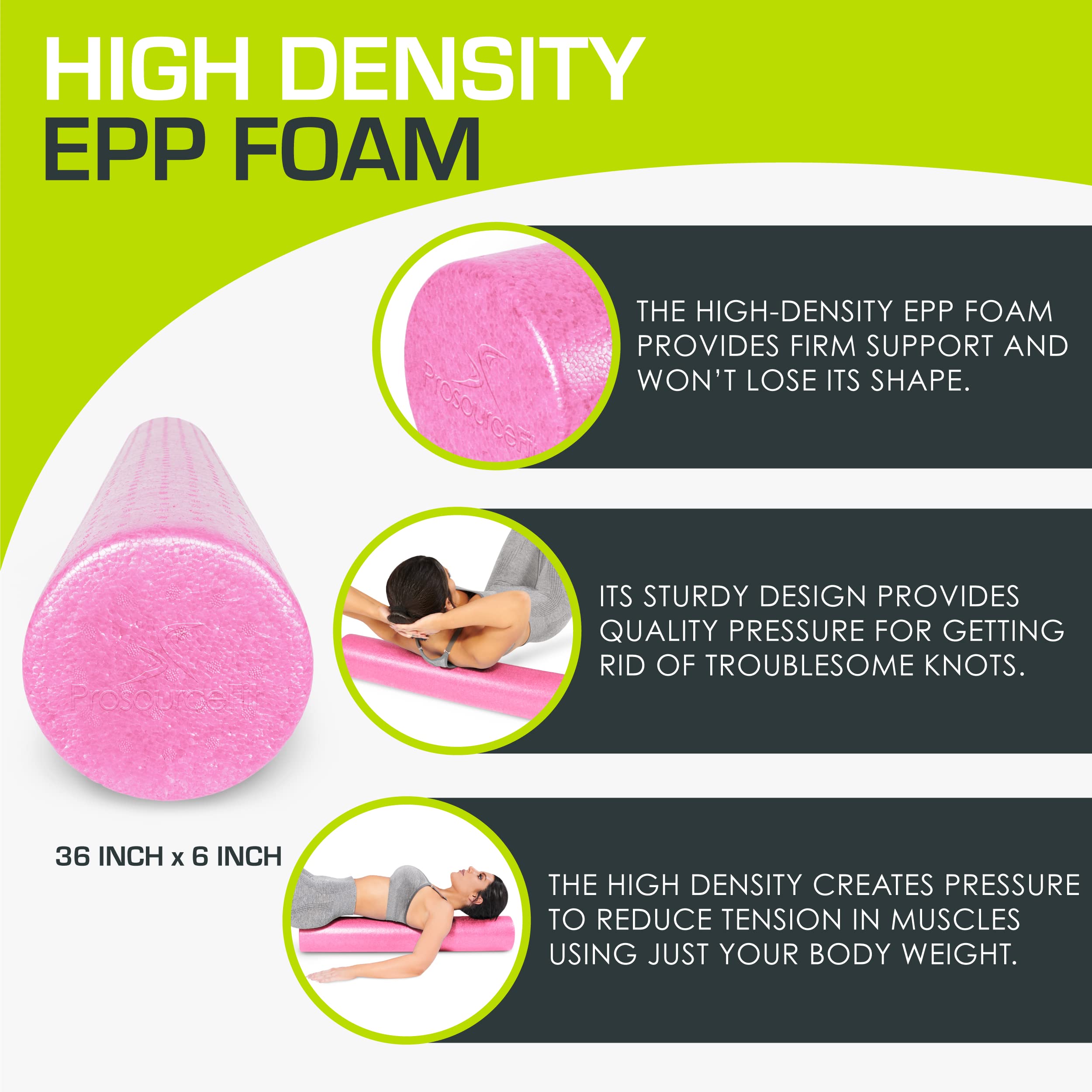 ProsourceFit High Density Foam Rollers 36, 24, 18, 12- inches long. Firm Full Body Athletic Massage Tool for Back Stretching, Yoga, Pilates, Post Workout Muscle Recuperation. Speckled and Solid Colors