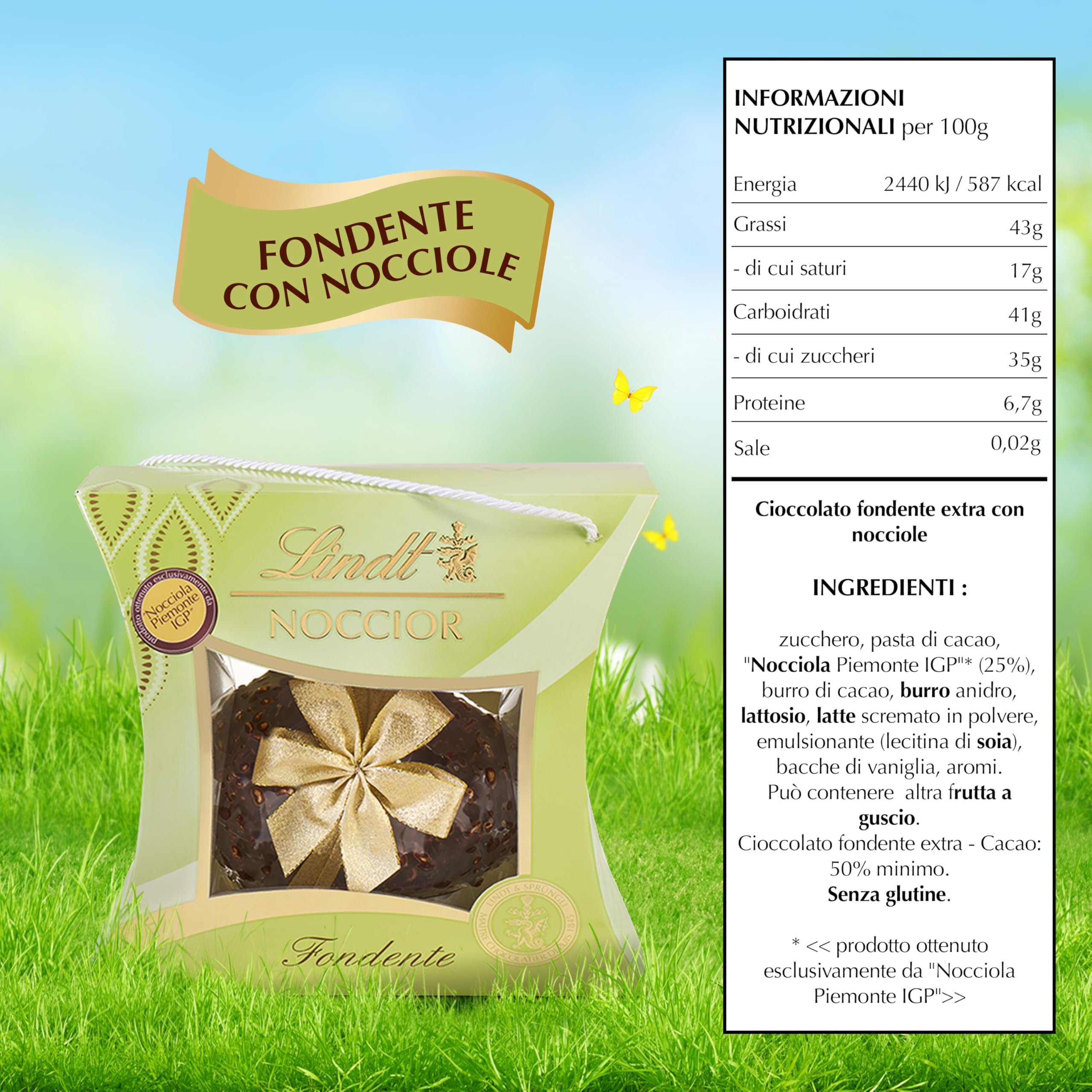Lindt Uovo di Pasqua 2026 Noccior al Cioccolato Fondente e Nocciole Piemonte IGP, Idea Regalo Pasqua, Formato 510g