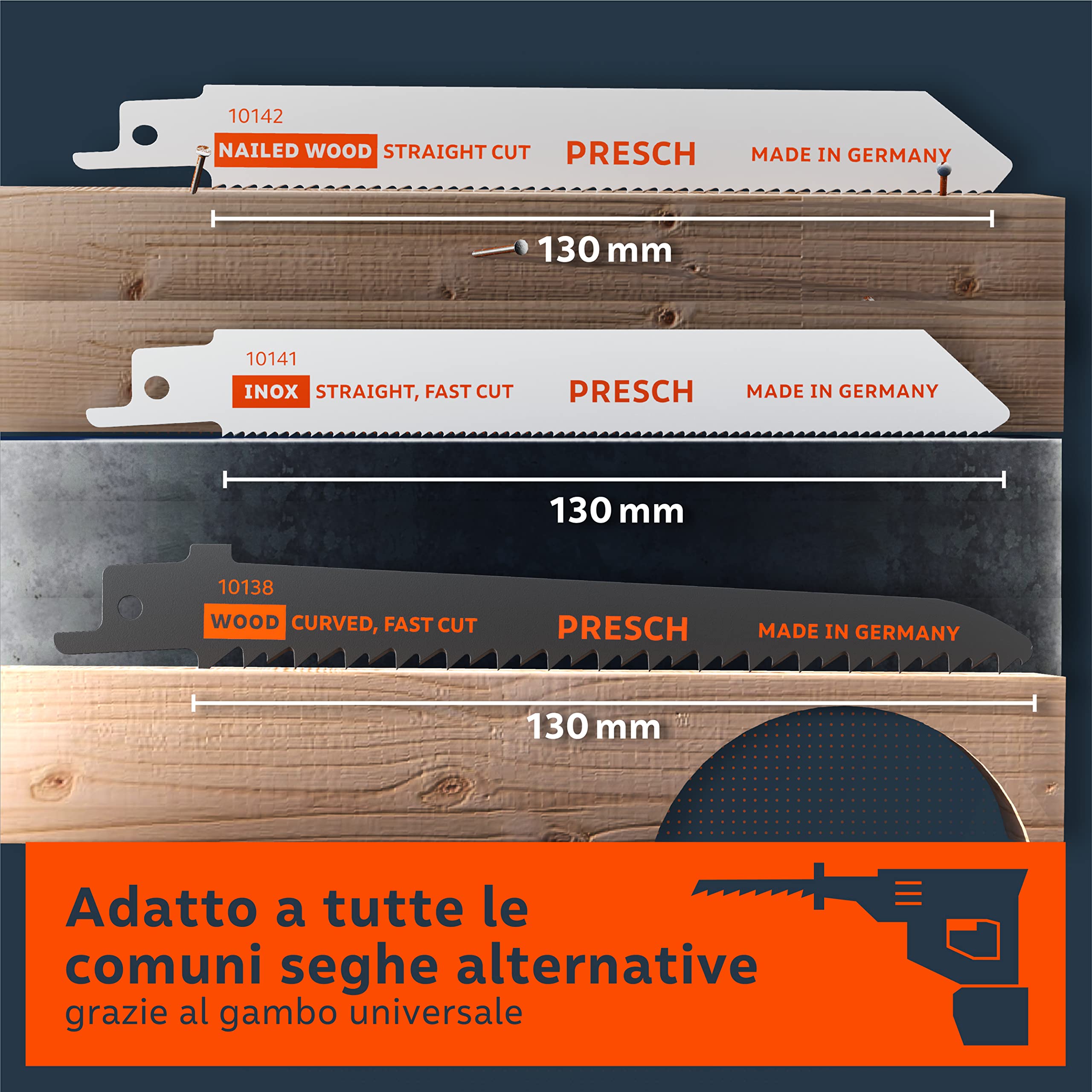 Presch Set di lame per sega a gattuccio per legno, metallo e acciaio inox 15 pezzi - Set completo di lame per seghe a gattuccio per ogni applicazione, compresa la scatola
