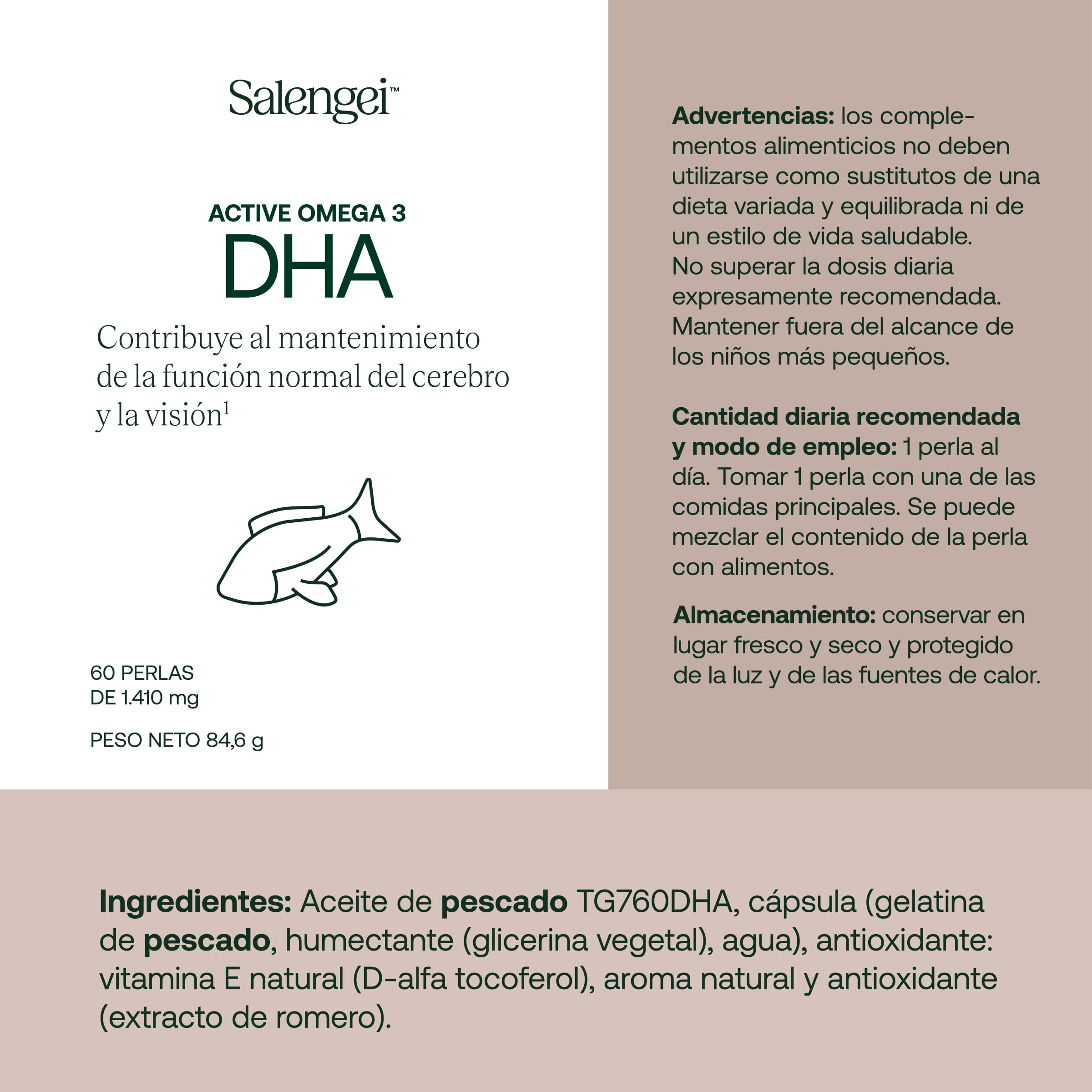 ACTIVE OMEGA-3 DHA – 760 mg DHA (Docosahexaensäure) | Unterstützt die normale Gehirnfunktion und das Sehvermögen | 60 Weichkapseln à 1400 mg |