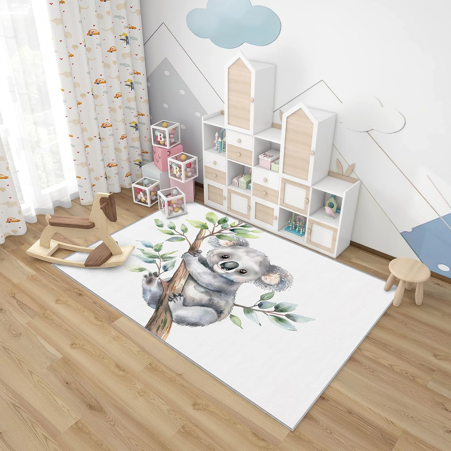 Koala Rug for Kids - 5x6 Rug - Koala Rug - Cute Cartoon Animal Area Rug - Kids Nursery Baby Girls Rugs - Watercolor Kawaii Animal CarpetSoft Washable Non Slip Low Pile Home Decor