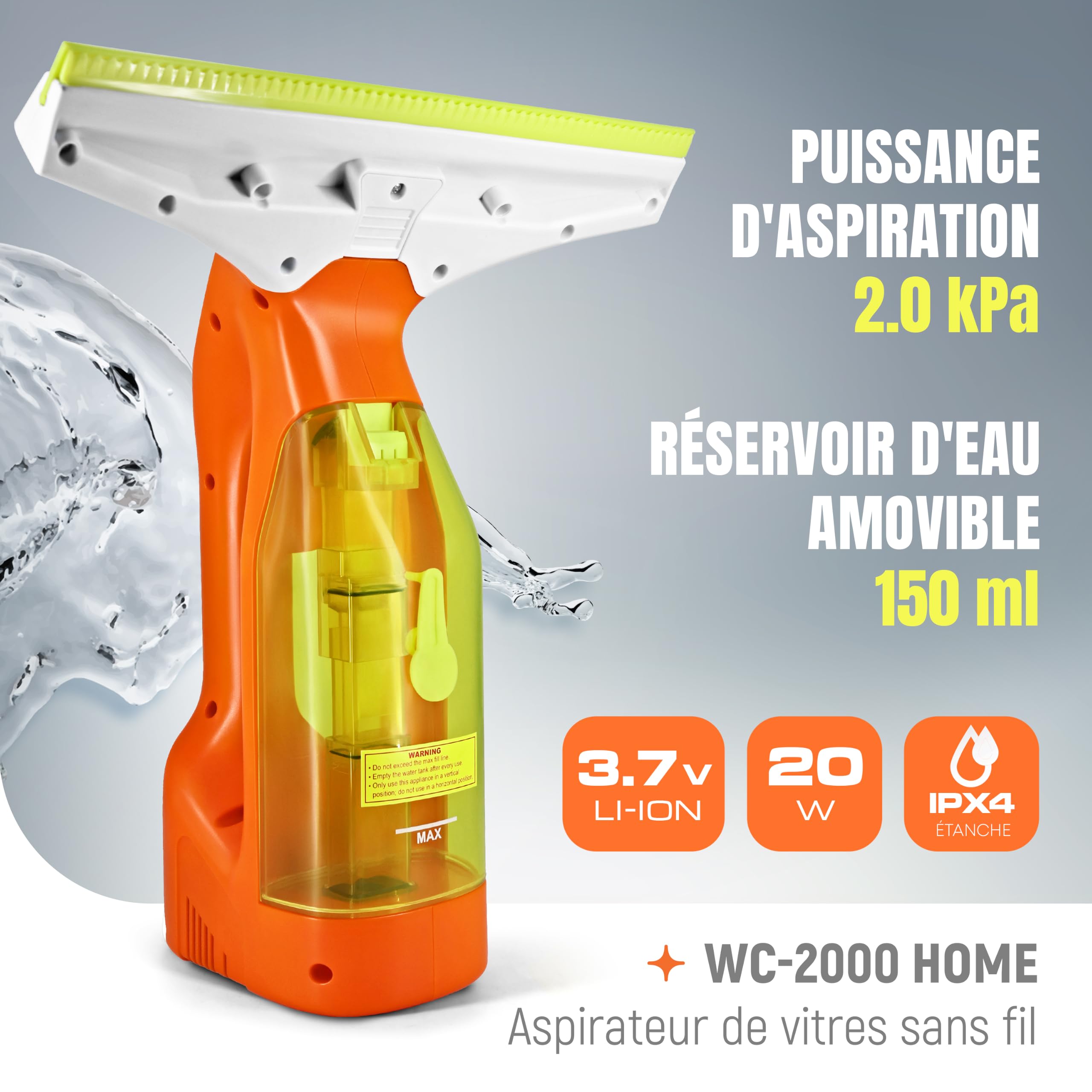 STARK Aspirateur Lave-Vitres Sans Fil 280 mm – Recharge USB-C | 2,0 kPa, Réservoir 150 ml, IPX4 | Raclette Vitres & Paroi de Douche (Microfibre + Spray)
