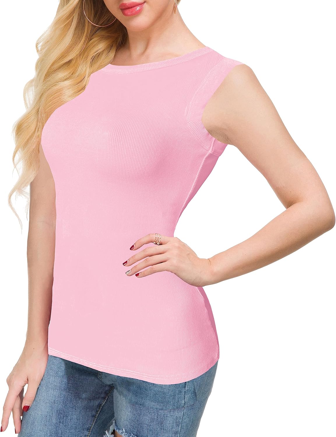 Sinono Womens Sleeveless Racerback High Neck Casual Basic Ribbed Slim Fitted Tank Top - Image 6