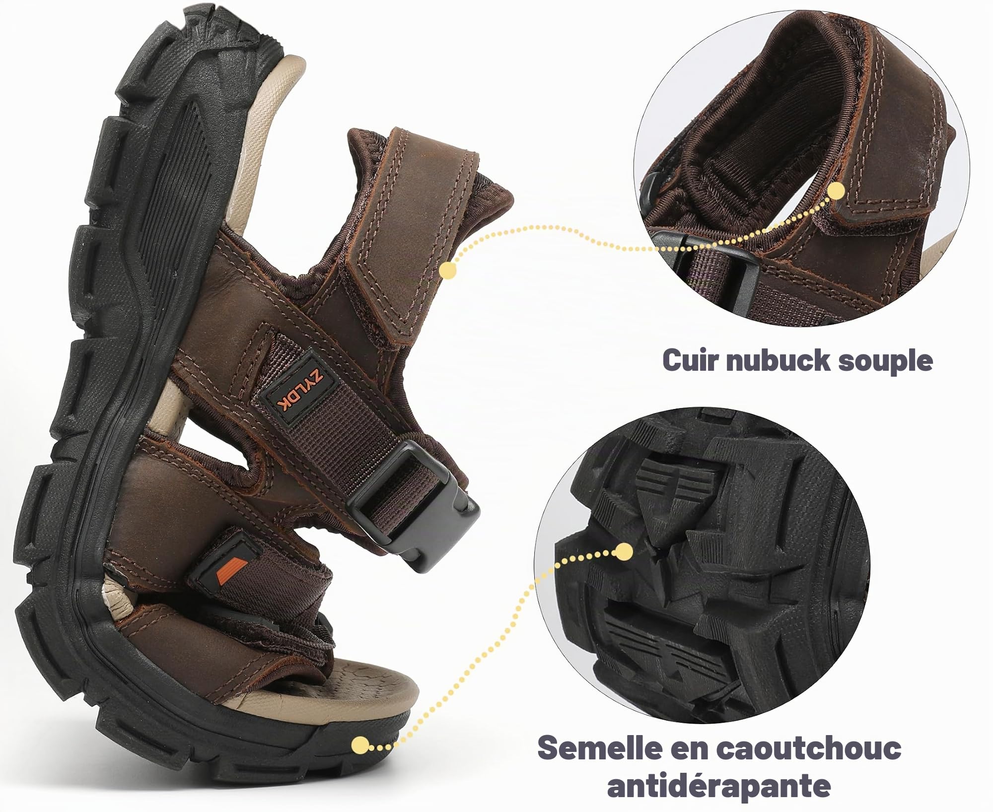 Sandales Homme Cuir Marche Randonnée Été Extérieur Bout Ouvert Chaussures de Sport Plage