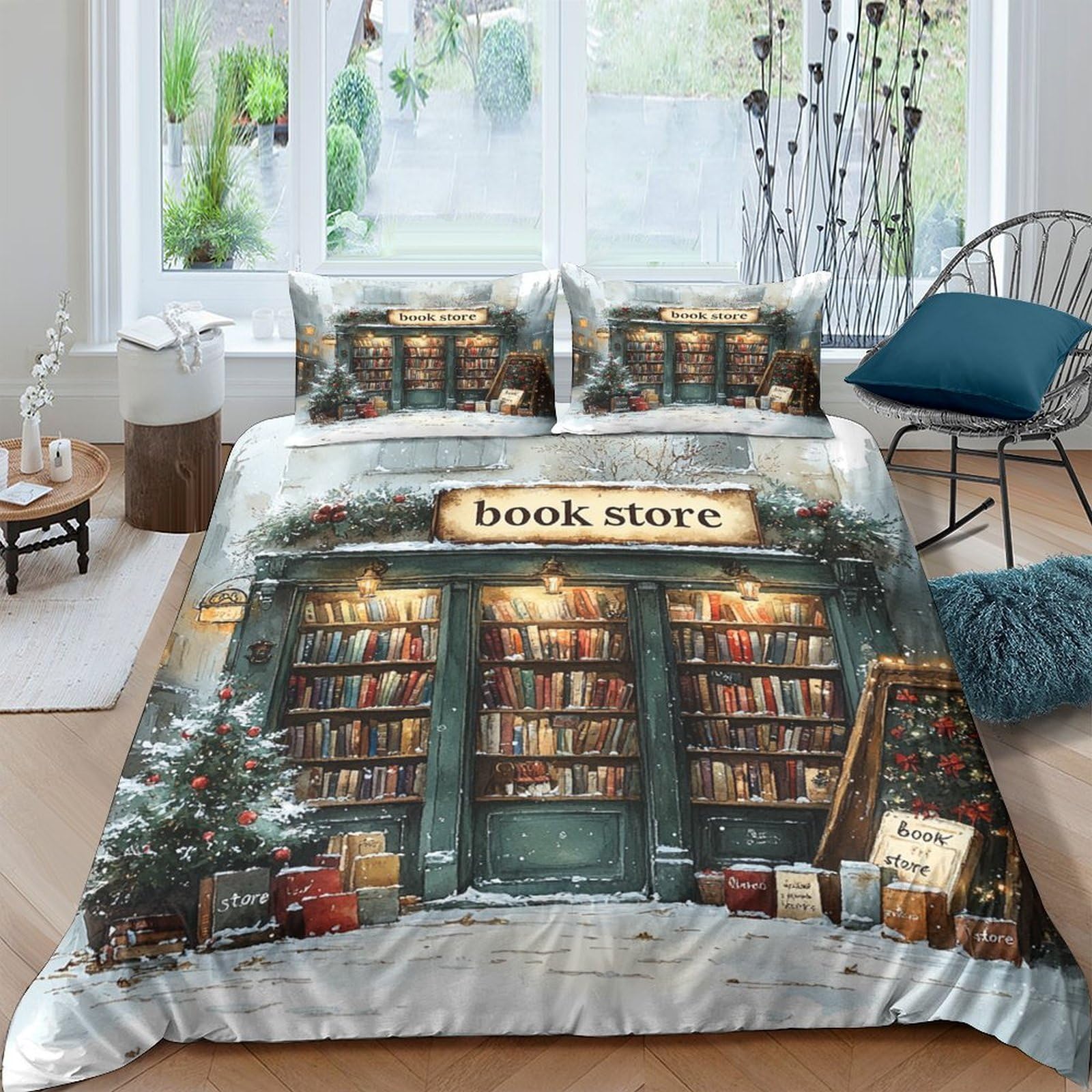 Ctjqhvkz Style-3 3D Printed Vintage Bookstore Fitted Sheet Microfiber Decorative Library Bed Cover For Bedroom Guest Room Easy Care Single（135X200cm）